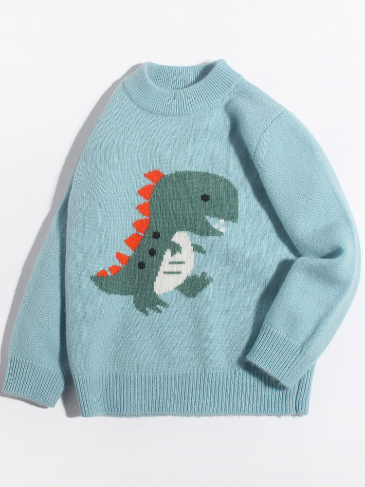 (image for) Kids Cute Green Dinosaur Knit Cashmere Pullover Crew Neck Sweate